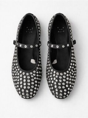 Women's Black Studded Mary Jane Flats